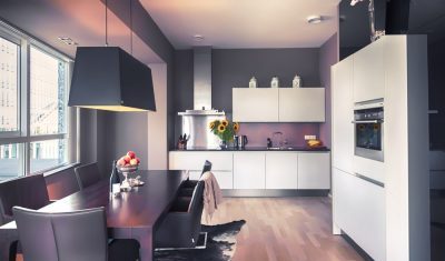 modern kitchen in living room