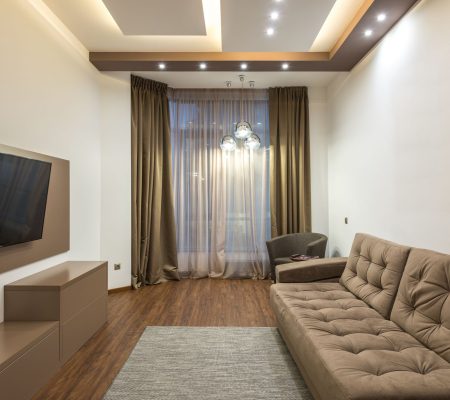 Recessed ceiling lights in a modern living room